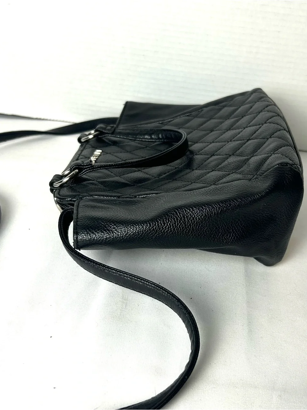 Nine West Bag Black Quilted Satchel Crossbody Design Shoulder Pocketbook Work